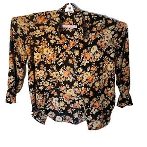 Elle‎ Woman's Multicolor Floral Stylish Look Stretch Button Up Shirt Size Large